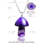 Sertifikalı Mantar Model Mor Akik Taşı Kolye - Gümüş Aparatlı