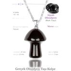 Sertifikalı Mantar Model Obsidyen Taşı Kolye - Gümüş Aparatlı