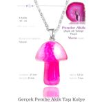 Sertifikalı Mantar Model Pembe Akik Taşı Kolye - Gümüş Aparatlı