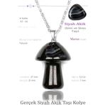 Sertifikalı Mantar Model Siyah Akik Taşı Kolye - G1ümüş Aparatlı