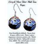 Sertifikalı Mavi Siyah Tibet Akik Taşı Doğal Taş Küpe