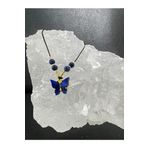 Sertifikalı Orijinal Lapis Lazuli & Sedef Doğal Taş Kolye Kelebek Detaylı Asansörlü Kilit Sistemi