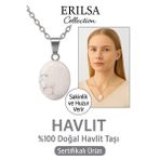 Sertifikalı Oval AAA+ Beyaz Havlit Taşı Doğal Taş Kolye – Stresi Azaltır ve İçsel Sükunet Sağlar