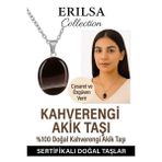 Sertifikalı Oval Kahverengi Akik Taşı Doğal Taş Kolye – Gümüş Aparatlı Denge ve Koruma Taşı