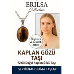 Sertifikalı Oval Kaplan Gözü Taşı Doğal Taş Kolye – Gümüş Aparatlı Cesaret ve Denge Taşı