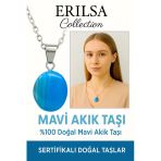 Sertifikalı Oval Mavi Akik Taşı Kolye – Sakinlik, İfade Gücü ve Ruhsal Koruma Taşı
