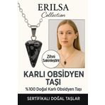 Sertifikalı Pandül Model Karlı Obsidyen Kolye – Negatif Enerji Temizliği ve Duygusal Koruma