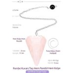 Sertifikalı Pembe Kuvars Taşı Pandül Sarkaç Hem Pandül - Hem Kolye Doğal Pembe Renk 40 cm