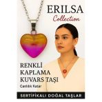 Sertifikalı Renkli Kaplama Kuvars Taşı Kolye (Mor Sarı) – Zihinsel Berraklık ve Yaşam Enerjisi Taşı