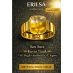 Sertifikalı Sarı Aura Kuvars Yüzük Doğal Taş Yüzük Ayarlanabilir El Yapımı Enerji Taşı