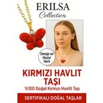 Sertifikalı Sarı Renkli Kelebek Model Kırmızı Havlit Taşı Kolye – Enerji, Denge ve Dönüşüm Taşı