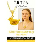 Sertifikalı Sarı Renkli Kuş Model Firuze (Turkuaz) Taşı Kolye – Özgürlük, Şans ve Koruma Taşı