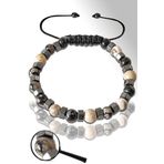 Sertifikalı Silver Hematitli 6 Mm Siyah - Beyaz Akik Taşı Bileklik - Tibet Akiği
