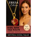 Sertifikalı Tel Sargılı Gold Renkli Doğal Kızıl Yemen Akik Taşı Kolye – Cesaret Ve Güç Taşı