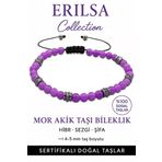 Sertifikalı Terahertz - Mor Akik Taşı Bileklik - İnce Model İç Huzur ve Konsantrasyon