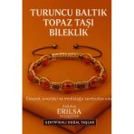 Sertifikalı Turuncu Baltık Topaz Doğal Taş Bileklik - 8X8 Mm Cesaret Mutluluk Enerji Taşı