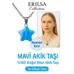 Sertifikalı Yıldız Kesim Mavi Akik Taşı Kolye – Doğal Sakinlik ve İletişim Taşı