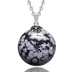 Sertifikalı Zirkon Taşlı Karlı Obsidyen Doğal Taş Kolye