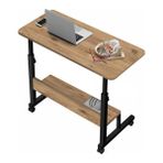servetavcı Yükseklik Ayarlı Raflı Çalışma Masası - Ceviz (Tekerli) 80 x 40 cm Oval Kenar - 80x40 - Açık Ceviz