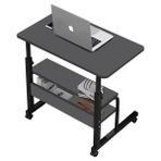 servetavcı Yükseklik Ayarlı ve Çift Raflı Laptop Sehpası ve Çalışma Masası - Antrasit (Tekerli) 70 x 40 cm - 70x40