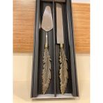 Servis Pasta Mala Bıçak 2'li Set Çelik ve Pirinç Renk Antik Eskitme Tüy Model Uzunluk 33 ve 36 cm