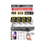 Sesli - 4 Kameralı Fullhd Gece Renkli Ve Işıklı Güvenlik Kamerası - Kamera Seti Hard Disksiz