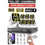 Sesli - 8 Kameralı Fullhd Gece Renkli ve Işıklı Güvenlik Kamerası - Kamera Seti 1tb Disk - Beyaz