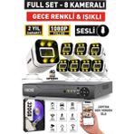 Sesli - 8 Kameralı Fullhd Gece Renkli ve Işıklı Güvenlik Kamerası - Kamera Seti 320GB Disk - Beyaz