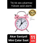 Sessiz Çalışan Yüksek Sesli Alarmlı Retro Tasarım Analog Masaüstü Çanlı Mini Çalar Saat Başucu 11 cm