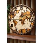 Sessiz Yuvarlak Ahşap Duvar Saati, Kuvars Hareketli 3D Görünümlü 2d Saat SDW132 - 33 x 33 cm