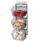 Sessleger duvara monte zencefil kabı, 3 bölmeli, soğan ve patates tezgahı için saklama kutusu, metal ızgaralı uzunluk 40 cm