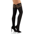 Sesto Senso Kadın Uzun Çorap 50 Denye Mikrofiber Opak Seksi Dantelli Üst, siyah, XXS-S