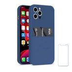 Sesty iPhone 12 Pro Max 6,7 inç 2020 ile Uyumlu Ultra İnce Sıvı Silikon Jel Kılıf Kart Tutucu Kılıf Yuvalı Çizilmez Darbeye Dayanıklı Cüzdan Kapak Ekran Koruyuculu (Mavi)