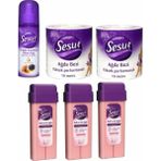 Sesu Roll-on Ağda Pudralı 100ml 3'lü+Ağda Temizleme Yağı 150ml+2 Adet 10mt Bez