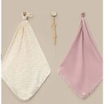 Set 2 ( 1 adet müslin battaniye, 1 adet penye battaniye, 1 adet emzik askısı ) - Beyaz - Pembe