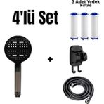 Set 6 Fonksiyonlu Filtreli Duş Başlığı +3 Adet Yedek Filtre+ 150 cm Duş Hortumu + Siyah Yapı�