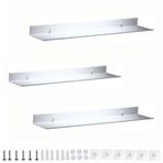 Set of 3 White 50 cm Wall Shelves, Aluminum Floating Shelves with/without Drilling, Oturma Odası, Yatak Odası, Ofis, Banyo, Mutfak Depolama ve Ekran için İdeal