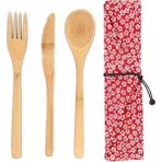 Set2 3 Adet/takım Ahşap Yemek Takımı Seti Bambu Çatal Bıçak Çorba Çay Kaşığı Catering Çatal Bıçak Kaşık Seti Bez Çanta ile Mutfak Pişirme Araçları Gereçler (Yurt Dışından)