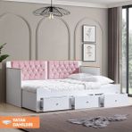 Setay Alaçatı Divan Karyola Çekmeceli Açılır Çift Kişilik Karyola + Soft Yatak - 80 x 200 cm - Pembe