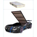 Setay Arabalı Yatak, Mercedes Full Ledli Rüzgarlıklı Bazalı Arabalı Yatak - Siyah + 1 Adet Comfort Yatak