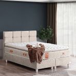 Setay Baza, Gümüş Ikili Set, Tek Kişilik Baza Başlık - Krem - 90 x 200 cm