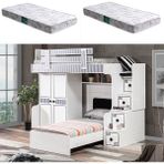 Setay Çizgi Ranza Karyola 2 Kapaklı Dolap + 2 Adet Comfort Yatak - Beyaz - 90 x 190 cm