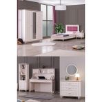 Setay Ezgi Lux Genç Odası - 3 Kapılı Dolap, Karyola, Komodin, Masa, Şifonyer, Kitaplık - Beyaz - 0