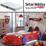 Setay Jaguar Full Ledli Koltuklu Arabalı Yatak, Kırmızı + 1 Adet Comfort Yatak - Renkli