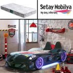 Setay Jaguar Full Ledli Koltuklu Arabalı Yatak, Siyah + 1 Adet Comfort Yatak - Renkli