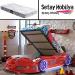 Setay Jaguar Full Ledli Koltuklu Bazalı Arabalı Yatak, Kırmızı + 1 Adet Comfort Yatak - Renkli