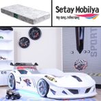 Setay Jaguar Full Ledli Rüzgarlıklı Arabalı Yatak, Beyaz + 1 Adet Comfort Yatak - Renkli