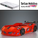 Setay Jaguar Standart Rüzgarlıklı Arabalı Yatak, Kırmızı + 1 Adet Comfort Yatak - Renkli