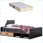 Setay Karyola, Doğa Çekmeceli Karyola + 1 Adet Comfort Yatak - Antrasit - Ceviz - 90 x 190 cm