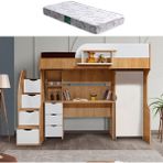 Setay Litera Ranza Dolap Masa + 1 Adet Comfort Yatak, Açık Ceviz/Beyaz - Açık Kahverengi - Beyaz - 90 x 190 cm